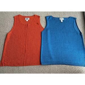 Lot of 2 Chico’s Design Sleeveless Sweater Tank Tops Size 2 Red & Blue Knit